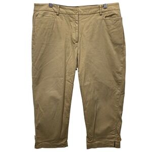 Talbots Perfect Skimmer Capris Tan Khaki Button Detail Women's Size 14 Stretch